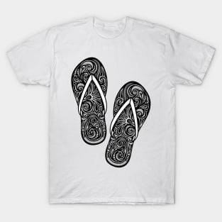 Decorative Pair of Flip-flops with Doodle Ornament T-Shirt